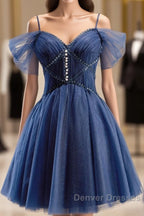 Dark Blue A-Line Short Prom Dress, Dark Blue Homecoming Dress
