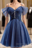 Dark Blue A-Line Short Prom Dress, Dark Blue Homecoming Dress