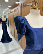 Dark Blue Blue Long Mermaid Prom Dress With Slit, Dark Blue Party Dress