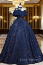 Dark Blue Long Prom Dress, Blue Tulle Formal Gown Graduation Dress