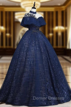 Dark Blue Long Prom Dress, Blue Tulle Formal Gown Graduation Dress