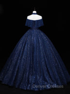 Dark Blue Long Prom Dress, Blue Tulle Formal Gown Graduation Dress