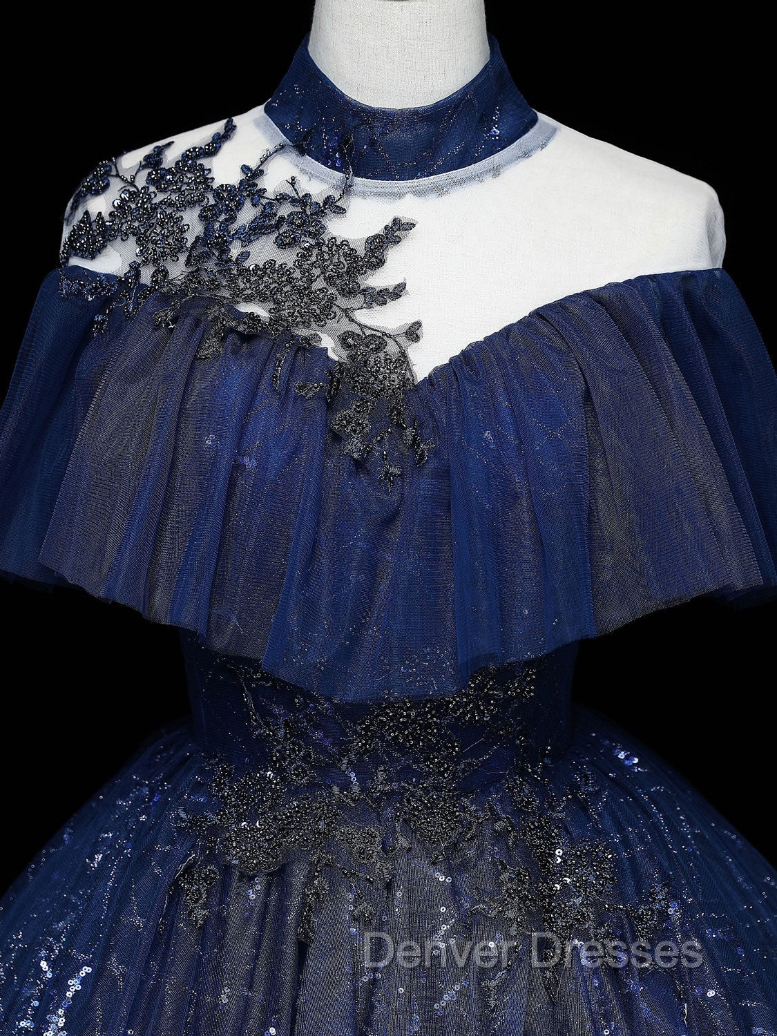 Dark Blue Long Prom Dress, Blue Tulle Formal Gown Graduation Dress