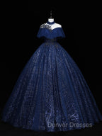 Dark Blue Long Prom Dress, Blue Tulle Formal Gown Graduation Dress