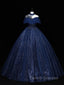 Dark Blue Long Prom Dress, Blue Tulle Formal Gown Graduation Dress