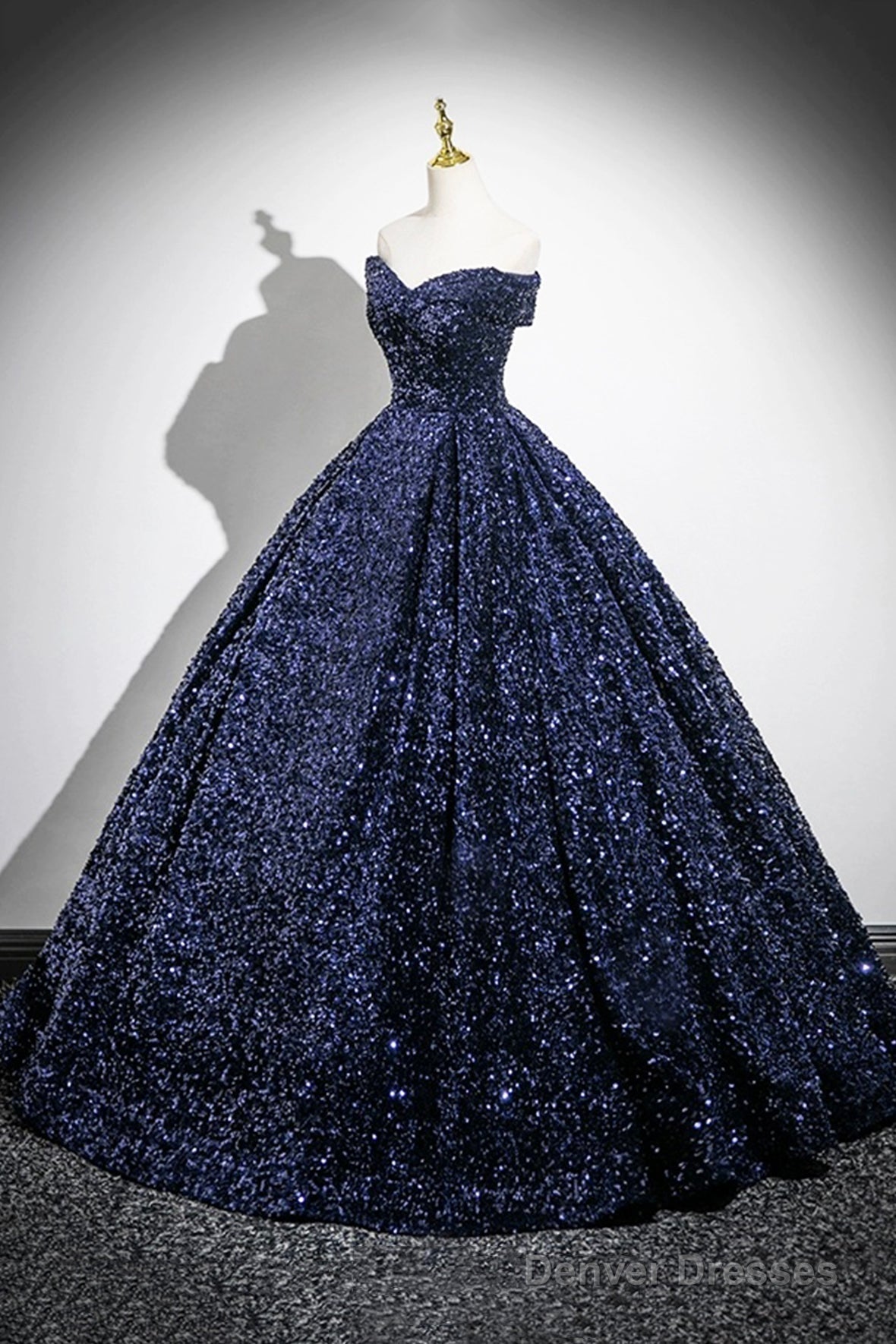 Dark Blue Sequins Long Prom Dress, Elegant A-Line Evening Party Dress Main image