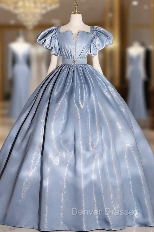 Dark Blue Square Puff Sleeve Square Quinceanera Dress Main image