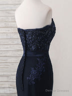 Dark Blue Sweetheart Mermaid Long Prom Dress, Dark Blue Evening Dress