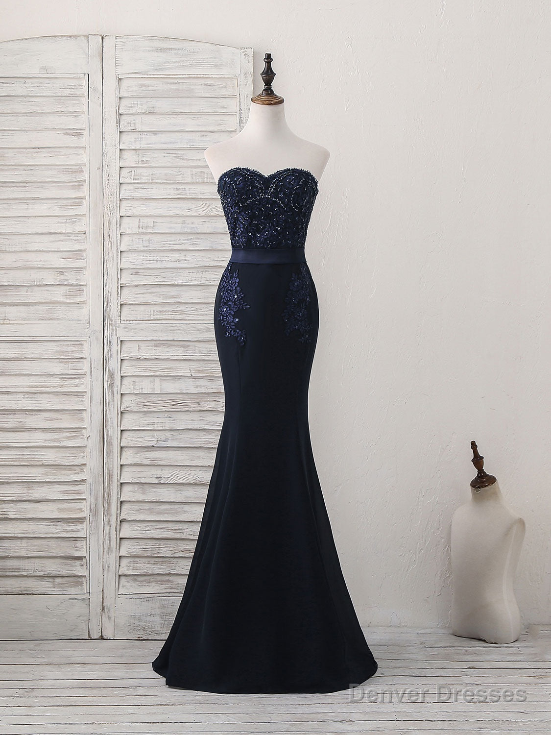 Dark Blue Sweetheart Mermaid Long Prom Dress, Dark Blue Evening Dress Secondary image