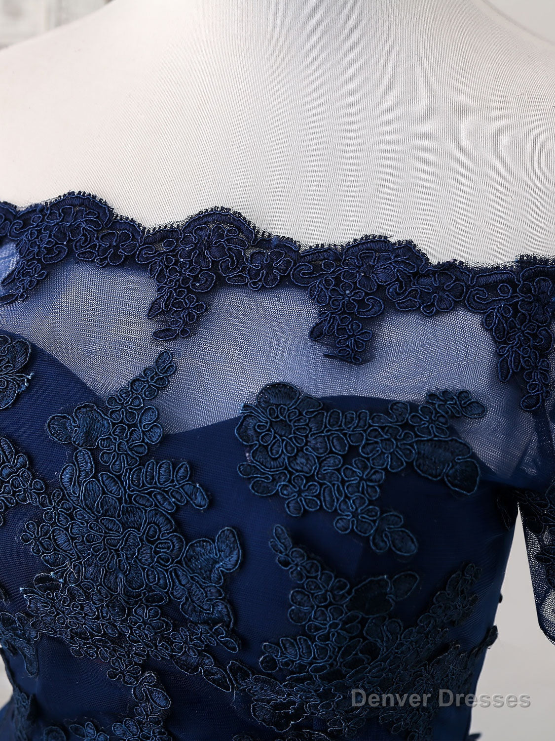 Dark Blue Tulle Lace Short Prom Dress, Dark Blue Homecoming Dress