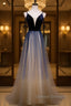Dark blue tulle long prom Dress, blue evening Dress