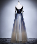 Dark blue tulle long prom Dress, blue evening Dress