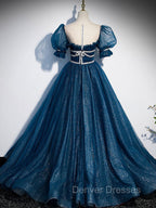 Dark Blue Tulle Long Prom Dress, Blue Tulle Sweet 16 Dress