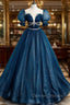 Dark Blue Tulle Long Prom Dress, Blue Tulle Sweet 16 Dress