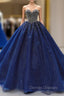 Dark Blue Tulle Sweetheart Beading Sequins Haute Couture Prom Dress