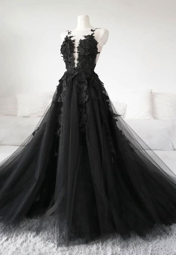 Classic Black Lace Tulle Long Prom Dress Black Evening Dress Main image