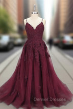 Dark Blue V Neck Tulle Lace Long Prom Dress Blue Lace Bridesmaid Dress