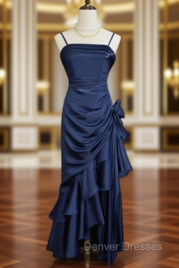 Dark Blue Vintage Floral Elegant Dress Asymmetrical Hem Prom Gown Main image