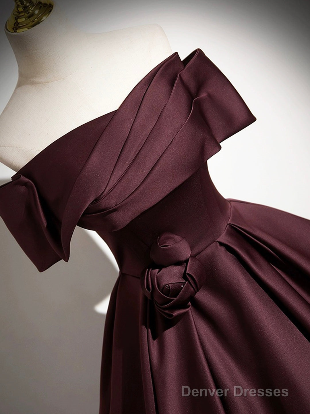 Dark Burgundy Satin Long Prom Dress, Elegant A-Line Off The Shoulder Evening Party Dress Secondary image