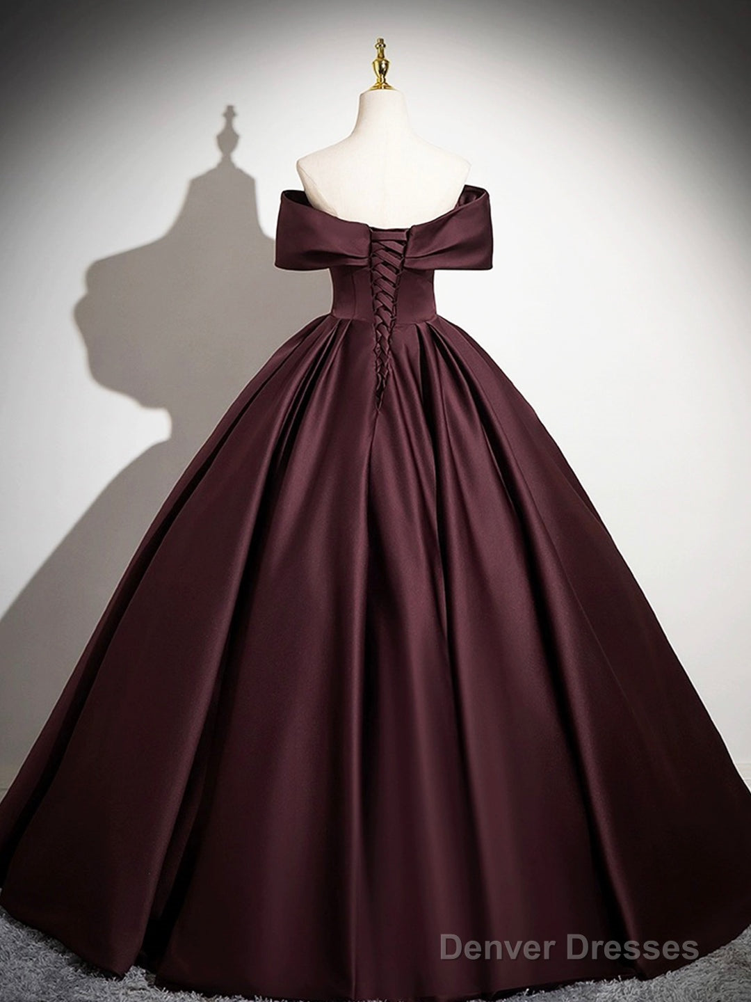 Dark Burgundy Satin Long Prom Dress, Elegant A-Line Off The Shoulder Evening Party Dress