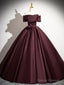 Dark Burgundy Satin Long Prom Dress, Elegant A-Line Off The Shoulder Evening Party Dress
