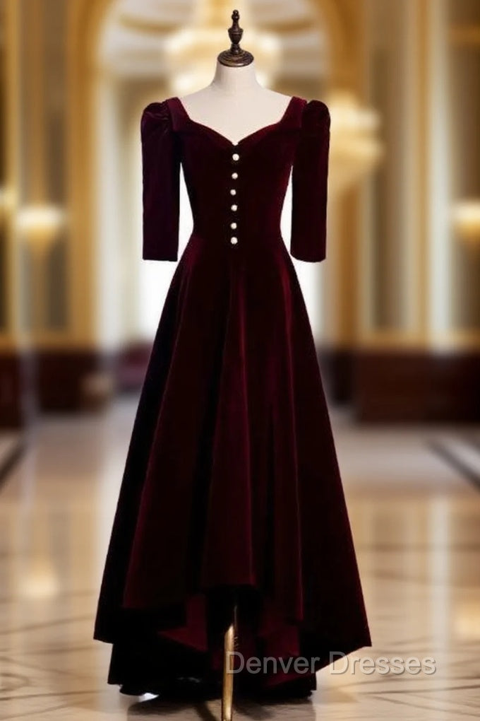 Dark Burgundy Velvet  Short Sleeve Prom Dress Main image