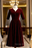 Dark Burgundy Velvet Short Sleeve Short Prom Dress