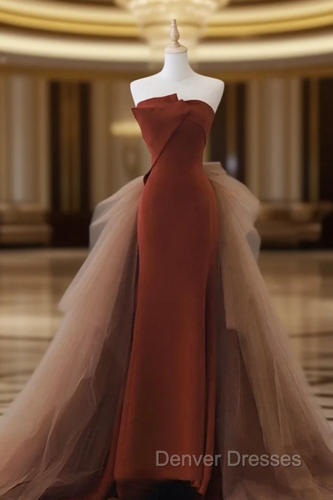 Dark Coffee Long Prom Dress, Dark Coffee Long Formal Graduation Dress Main image