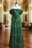 Dark Green A Line Off-the-shoulder Layered Shiny Tulle Prom Dress