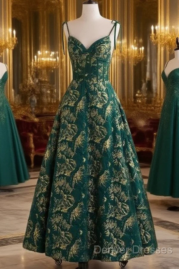 Dark Green A-Line Spaghetti Strap Satin Long Prom Dress Sweetheart Neckline Retro Bridal Dress Main image