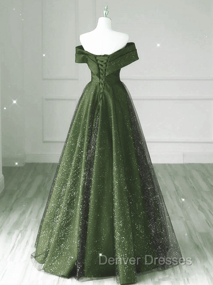 Dark Green and Black A-line Satin Long Party Dress, Simple Long Prom Dress Secondary image