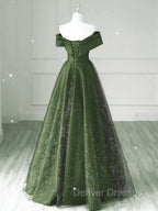 Dark Green and Black A-line Satin Long Party Dress, Simple Long Prom Dress