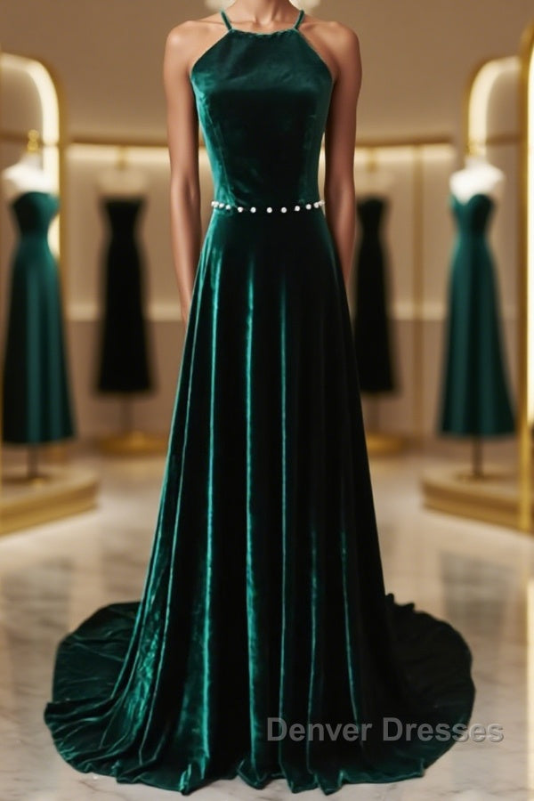 Dark Green Backless Long Prom Dress, Dark Green Long Formal Evening Bridesmaid Dress Main image