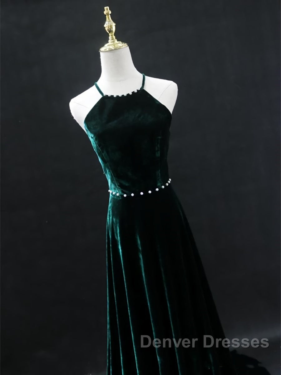 Dark Green Backless Long Prom Dress, Dark Green Long Formal Evening Bridesmaid Dress Secondary image