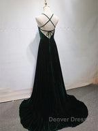 Dark Green Backless Long Prom Dress, Dark Green Long Formal Evening Bridesmaid Dress