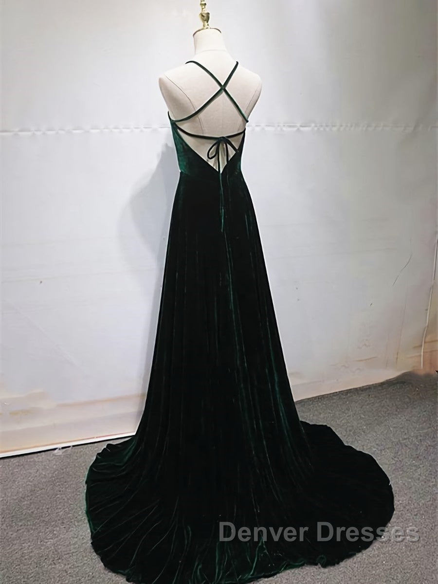 Dark Green Backless Long Prom Dress, Dark Green Long Formal Evening Bridesmaid Dress