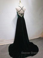 Dark Green Backless Long Prom Dress, Dark Green Long Formal Evening Bridesmaid Dress