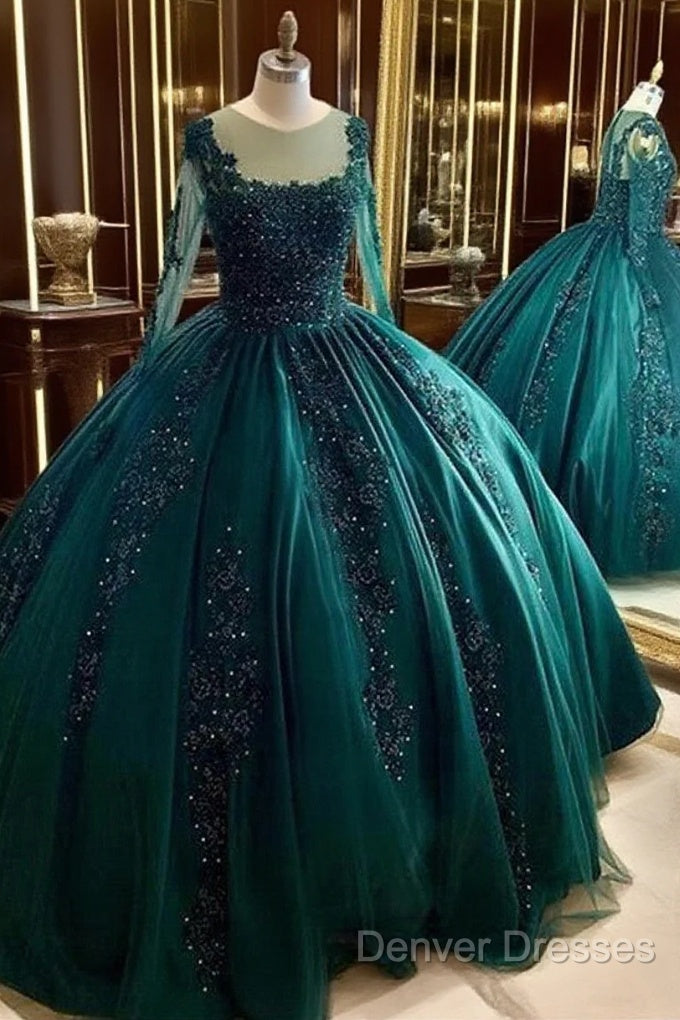 Dark Green Ball Gown Beaded Green Ball Gown Quinceanera Dress, Dark Green Sweet 16 Dress Main image