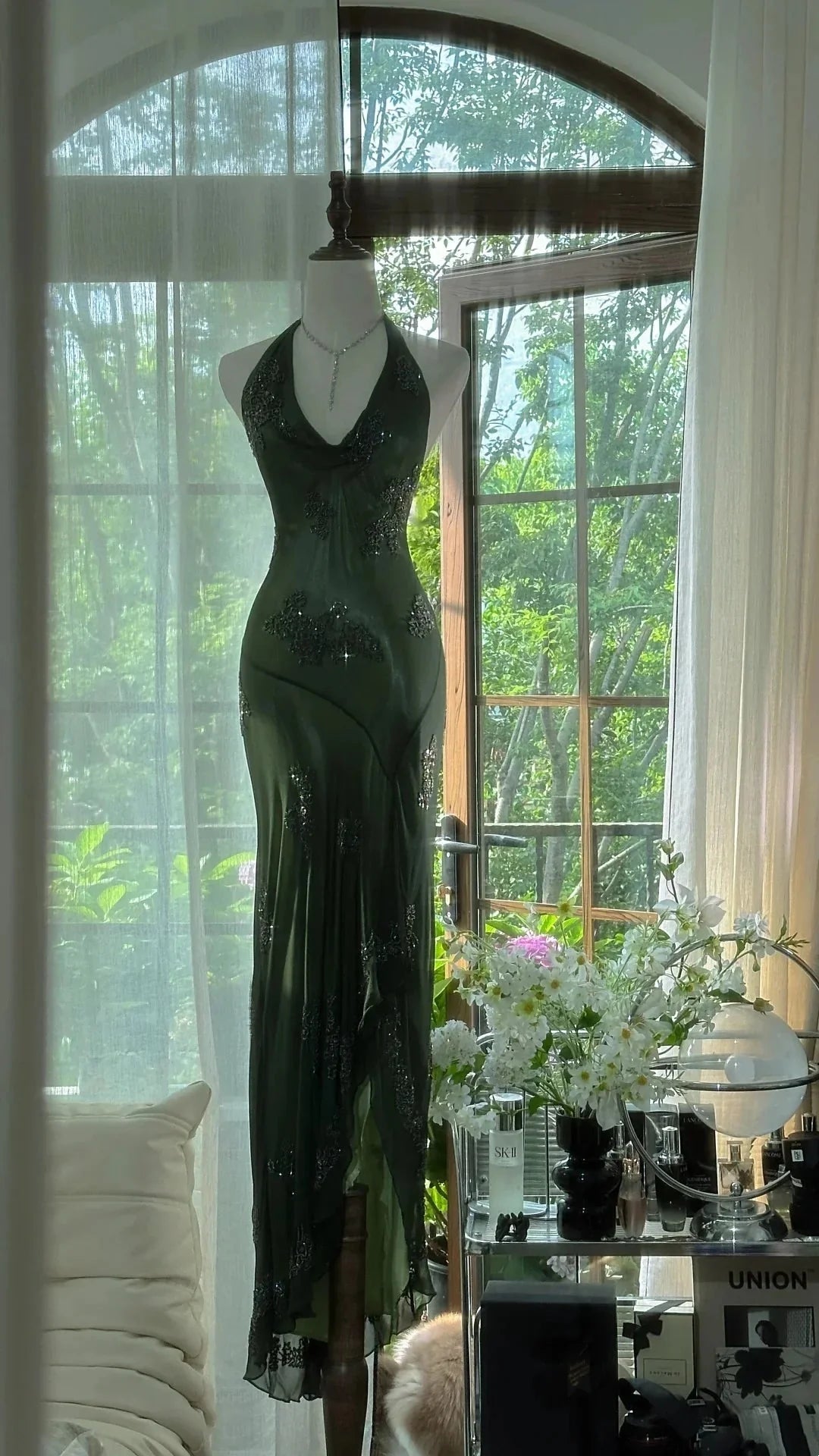 Dark Green Beaded Elegant Long Chiffon Ball Gown Evening Dress Party Dress Main image