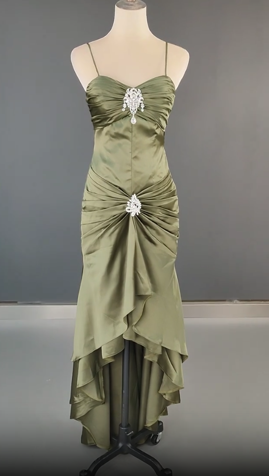 Elegant Spaghetti Strap Mermaid Satin Dark Green Long Prom Dress Gorgeous Evening Dress Secondary image