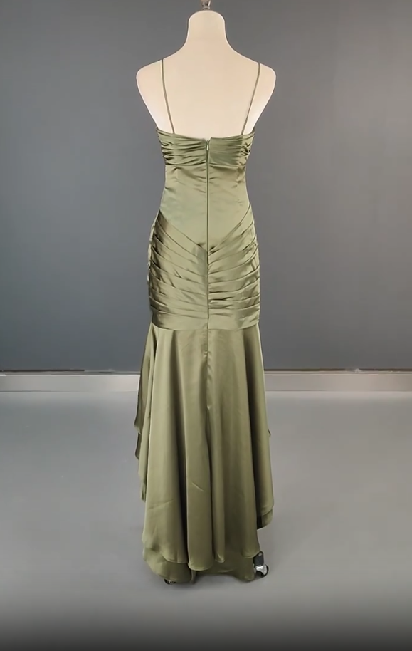Elegant Spaghetti Strap Mermaid Satin Dark Green Long Prom Dress Gorgeous Evening Dress