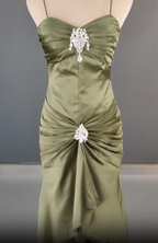 Elegant Spaghetti Strap Mermaid Satin Dark Green Long Prom Dress Gorgeous Evening Dress