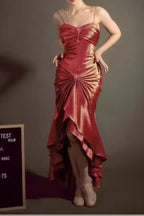 Elegant Spaghetti Strap Mermaid Satin Dark Green Long Prom Dress Gorgeous Evening Dress