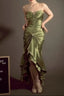 Elegant Spaghetti Strap Mermaid Satin Dark Green Long Prom Dress Gorgeous Evening Dress