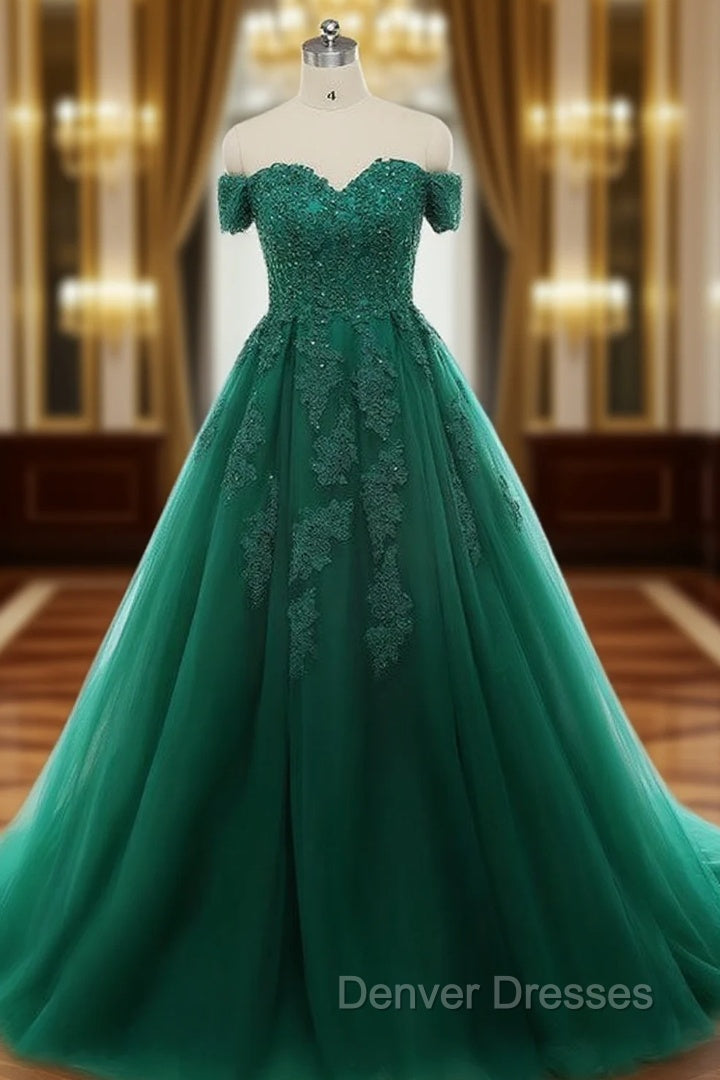 Dark Green Lace Appliques Short Sleeve Ball Gown For 15 Quinceanera Dress