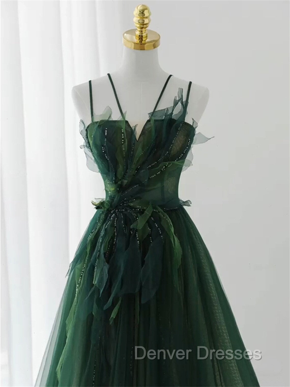 Dark Green Long Beaded A-line Evening Dress Party Dress, Green Prom Dress Secondary image