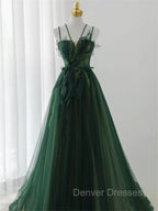 Dark Green Long Beaded A-line Evening Dress Party Dress, Green Prom Dress