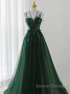 Dark Green Long Beaded A-Line Evening Dress Party Dress Prom Dress Formal Dress December Wedding Guest Dress