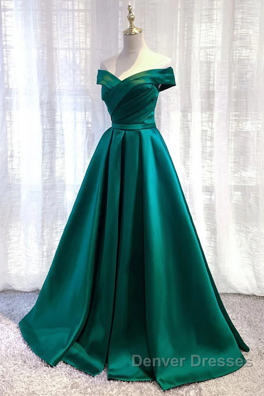 Dark Green Long Prom Dress Elegant A Line Off the Shoulder Party Evening Dress Secondary image