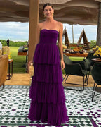 A Line Tulle Long Prom Dress Evening Party Dress